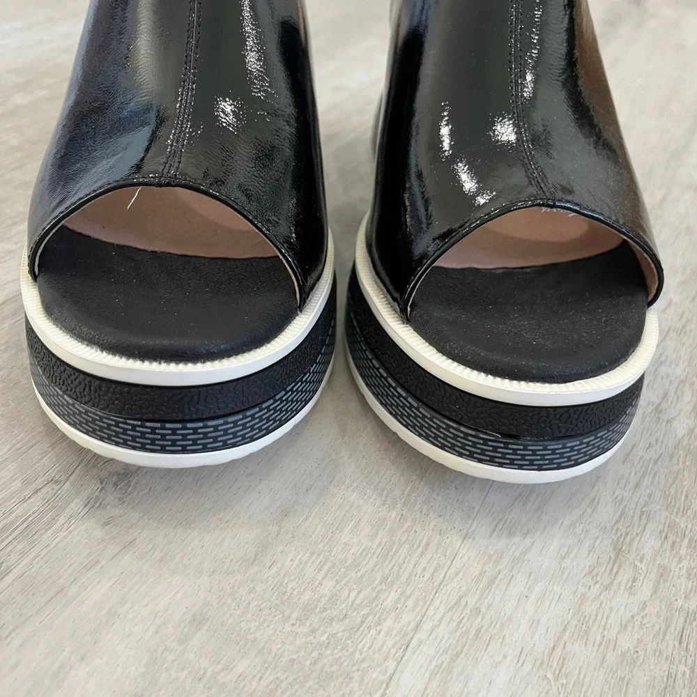 L'Artiste by Spring Step Allurin Platform Slide Sandals Black Wedding Sz 41 NWOT
